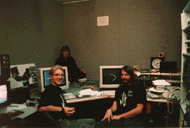 Glen Fraser, John harrison, and Rob Tow in the windowless SGI room.