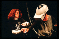 renda Laurel assists Karen Mailo of the Precipice Theatre Society "suiting up".