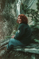 Brenda Laurel sitting on the trail to Panther Falls.